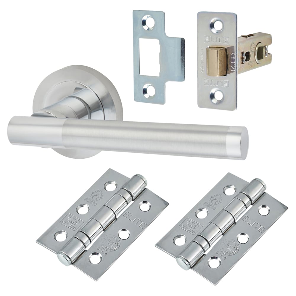 Altro Bella Latch Door Handle on Rose Kit - Polished/Satin Chrome