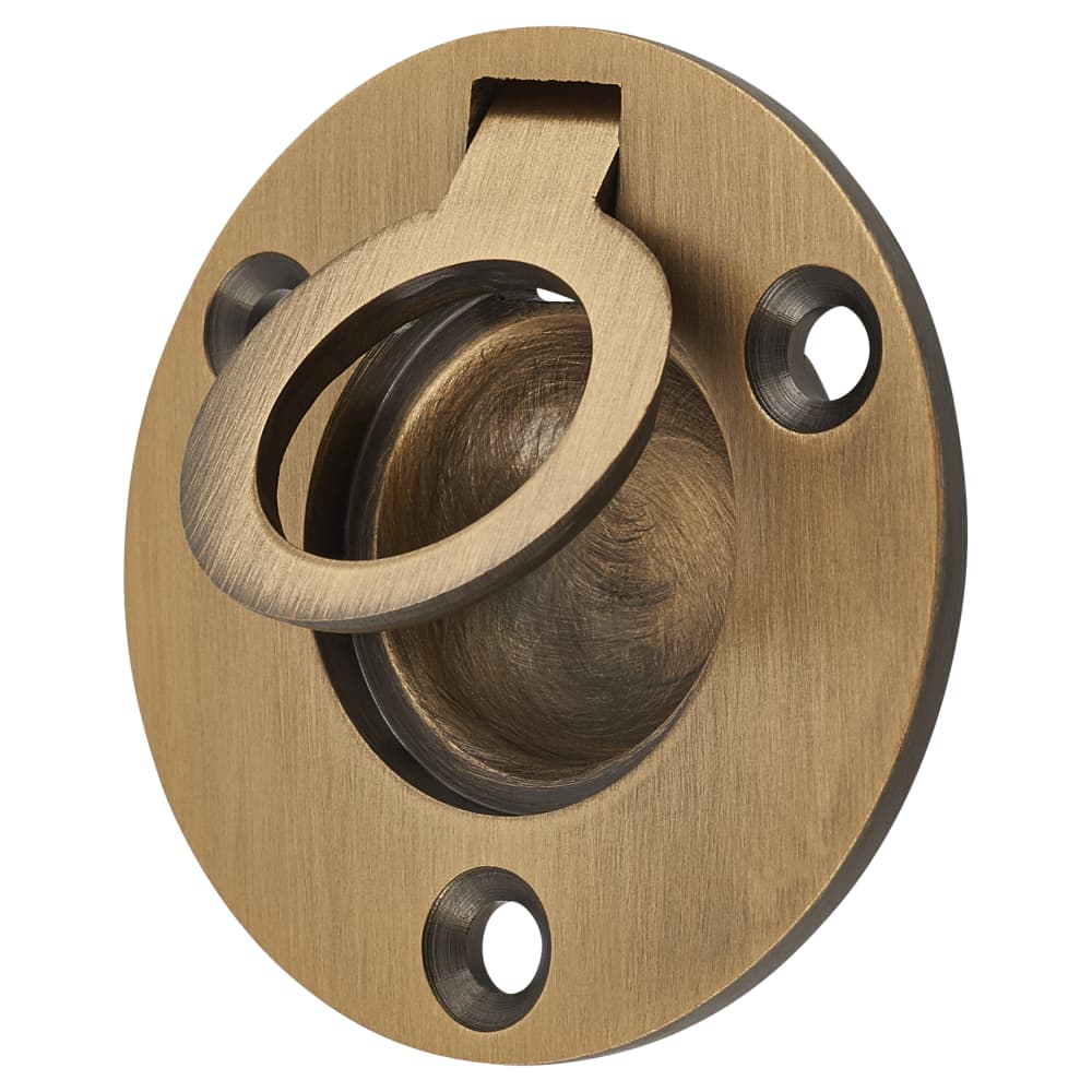 Altro Round Flush Ring Cabinet Pull Handle - 45mm Diameter - Antique Brass