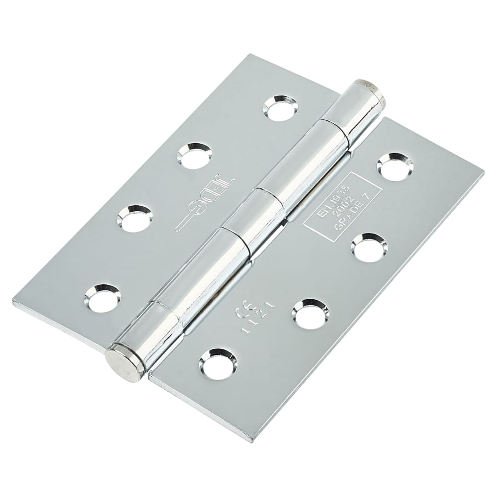 Plain Steel Grade 7 Fire Door Hinge - 102 x 76 x 3mm - Polished Chrome - Pair