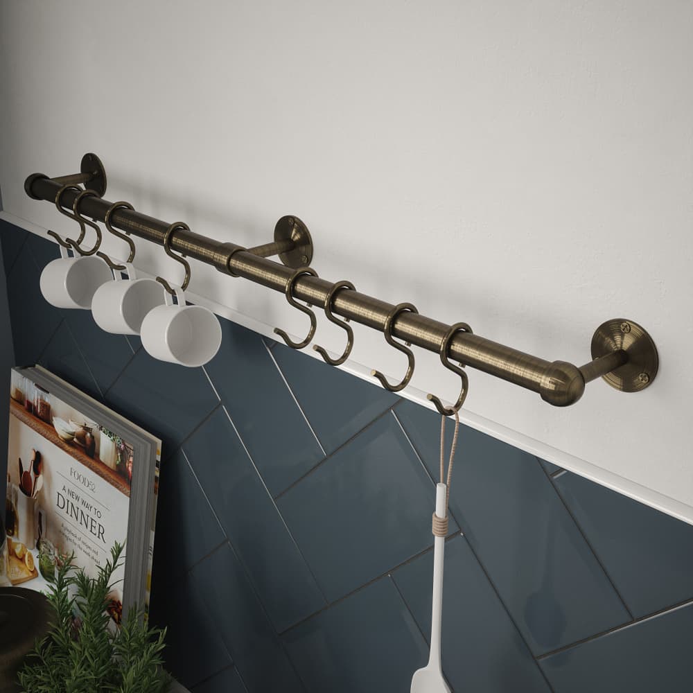 Rothley Kitchen Utensil Rail Kits - 19 x 600mm - Antique Brass