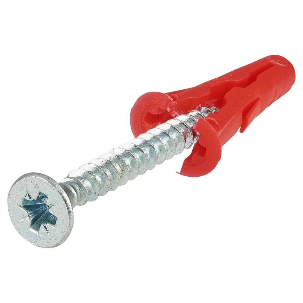 Rawlplug UNO Universal Wall Plugs and Screws - 6 x 28mm - Red - Jar of 500 Plugs and 500 Screws