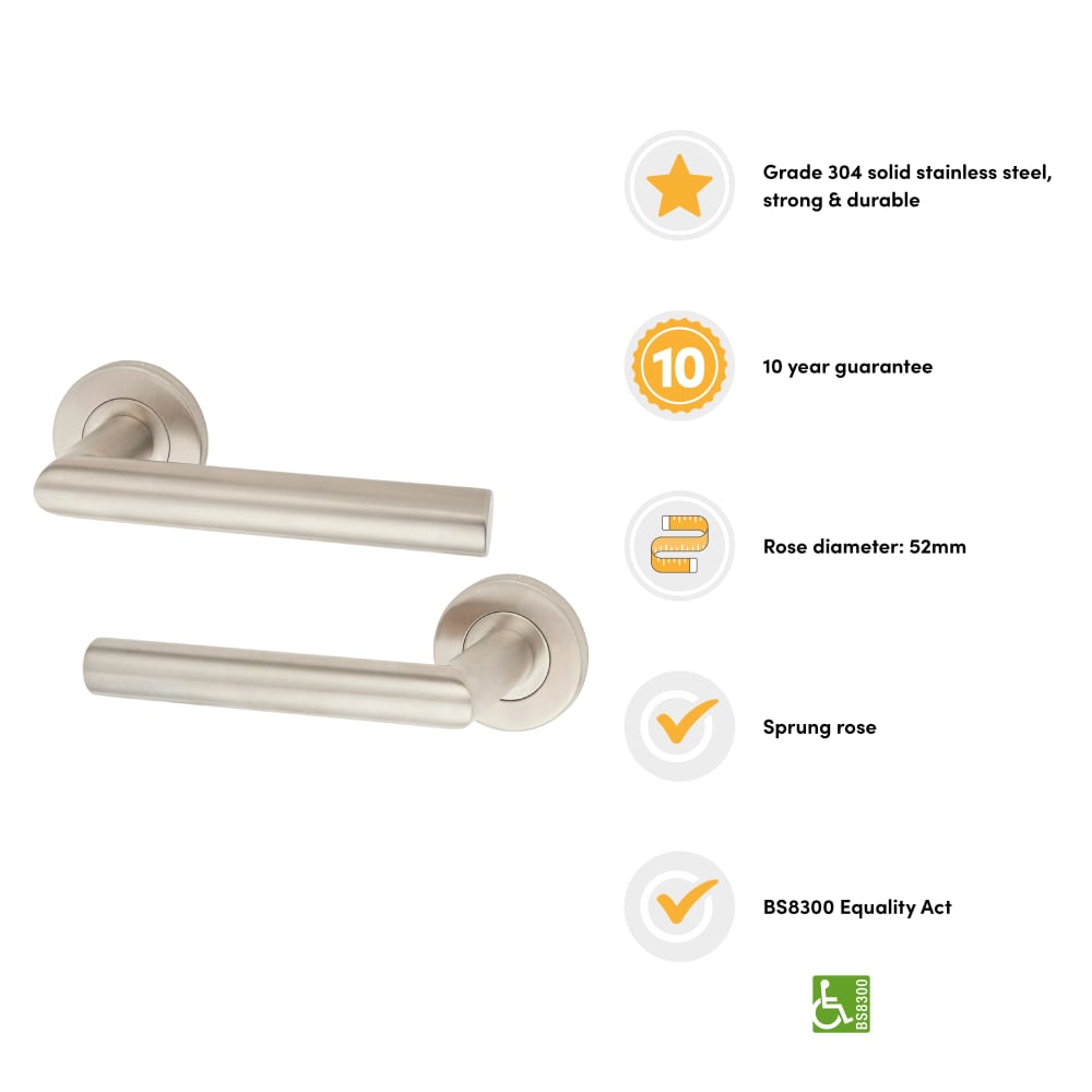 Altro 19mm Mitre Door Handle on Rose - Satin Stainless Steel