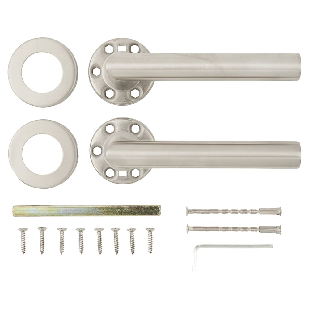 Altro 19mm Mitre Door Handle on Rose - Satin Stainless Steel