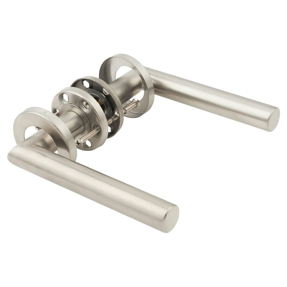 Altro 19mm Mitre Door Handle on Rose - Satin Stainless Steel