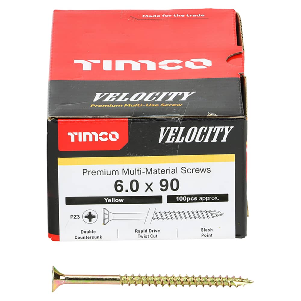 TIMCO Velocity Pozi Countersunk Wood Screws - 6.0 x 90mm - Yellow Zinc - Pack of 100
