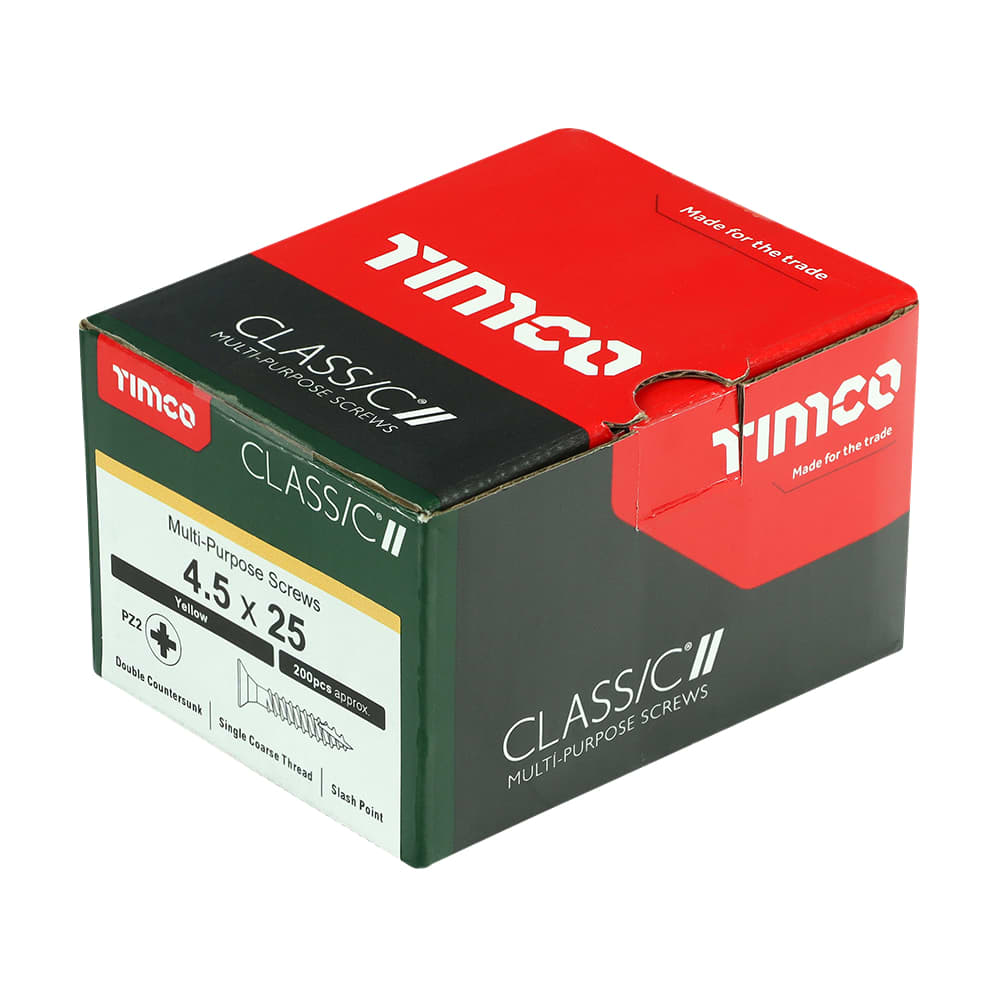 TIMCO Classic Pozi Countersunk Wood Screws - 4.5 x 25mm - Yellow Zinc - Pack of 200