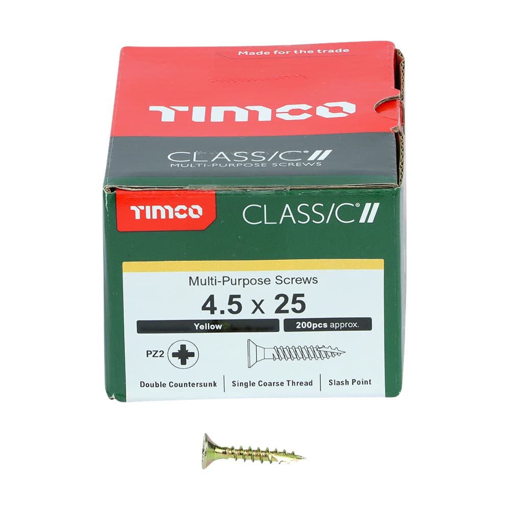 TIMCO Classic Pozi Countersunk Wood Screws - 4.5 x 25mm - Yellow Zinc - Pack of 200