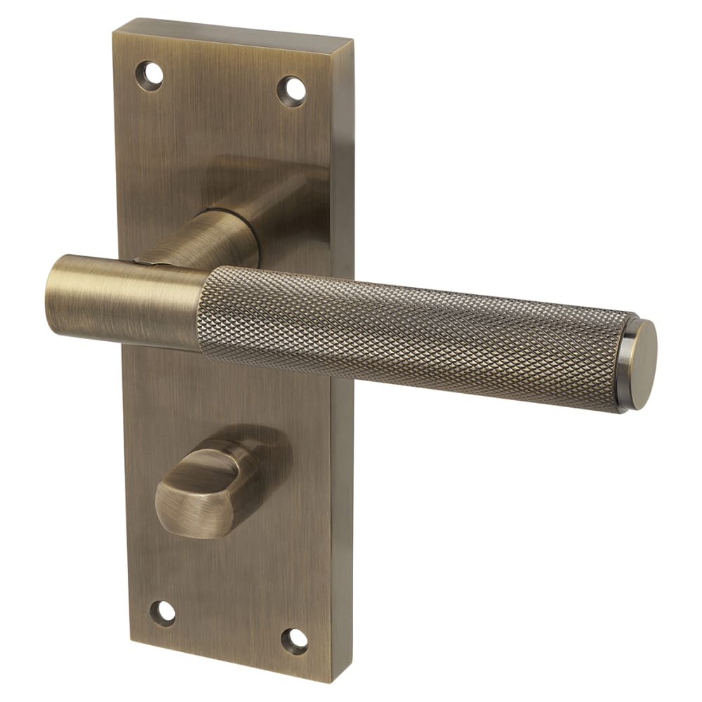 Hampstead Knurled Bathroom Door Handle - Antique Brass | IronmongeryDirect | Same Day Despatch