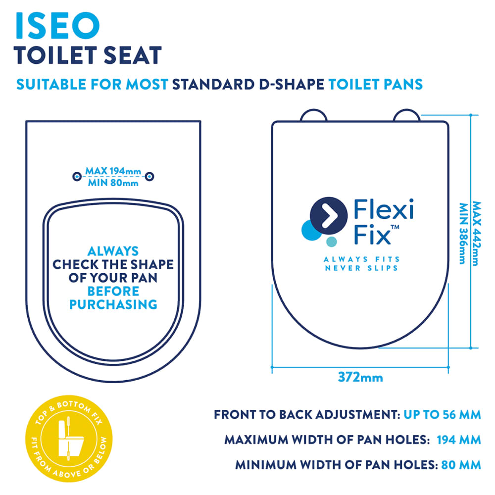 Croydex Iseo Flexi-Fix Soft Close Wooden Toilet Seat - Matt Black