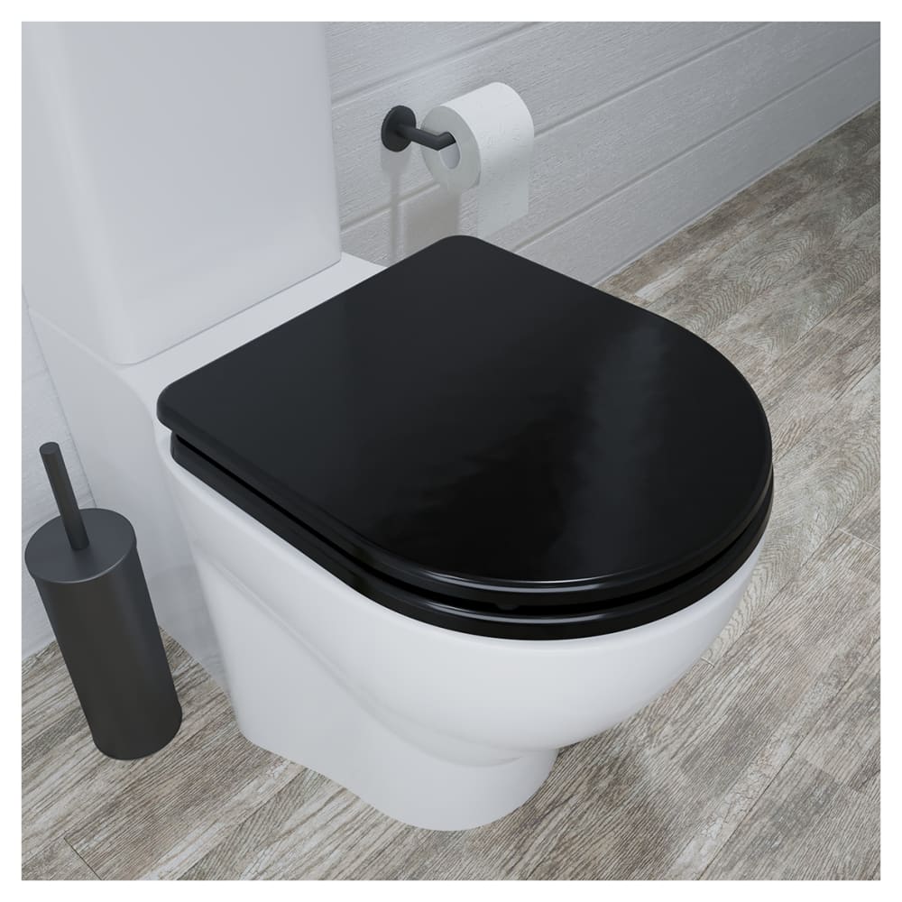 Croydex Iseo Flexi-Fix Soft Close Wooden Toilet Seat - Matt Black