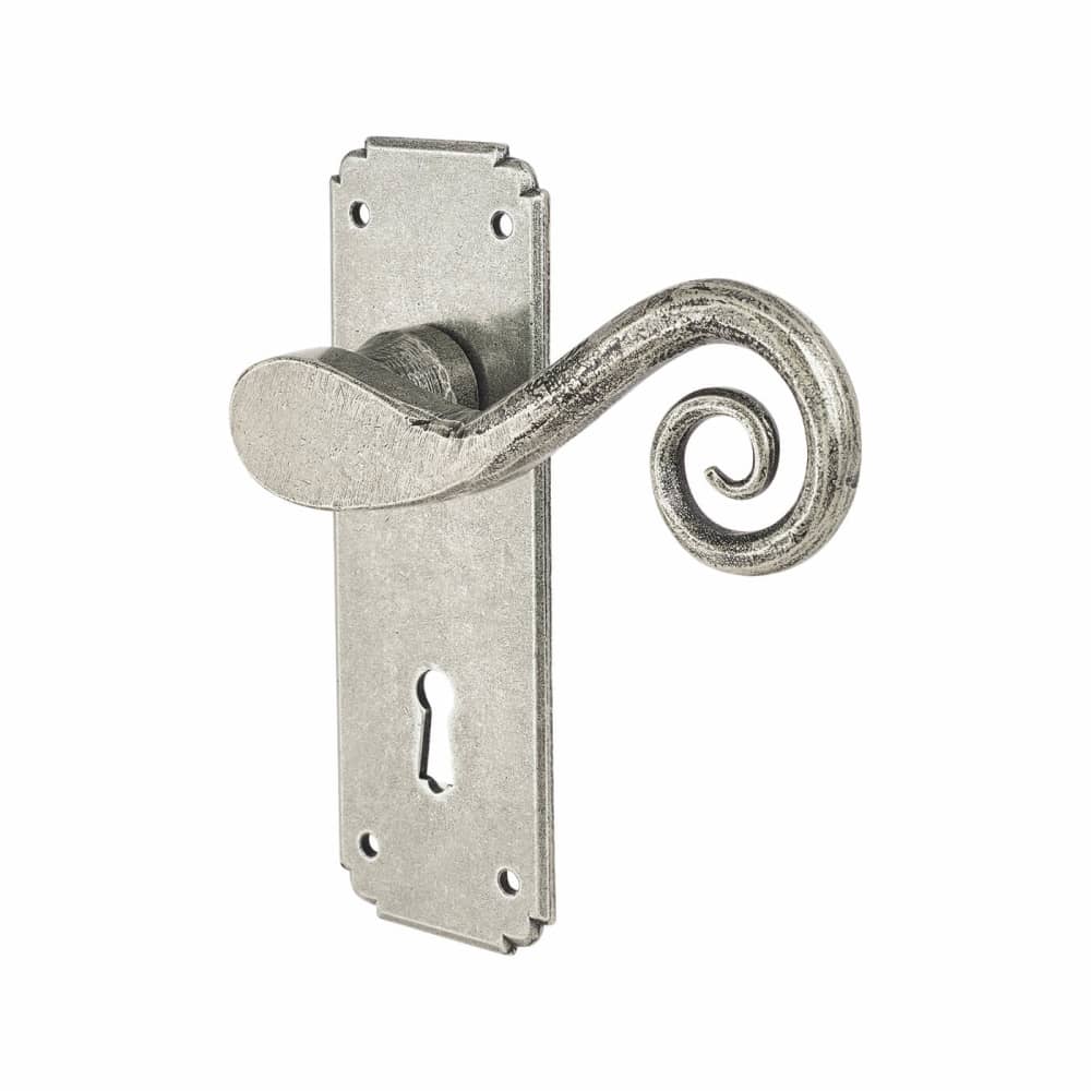 Olde Forge Monkey Tail Lock Door Handle - Keyhole - 152 x 52mm - Pewter