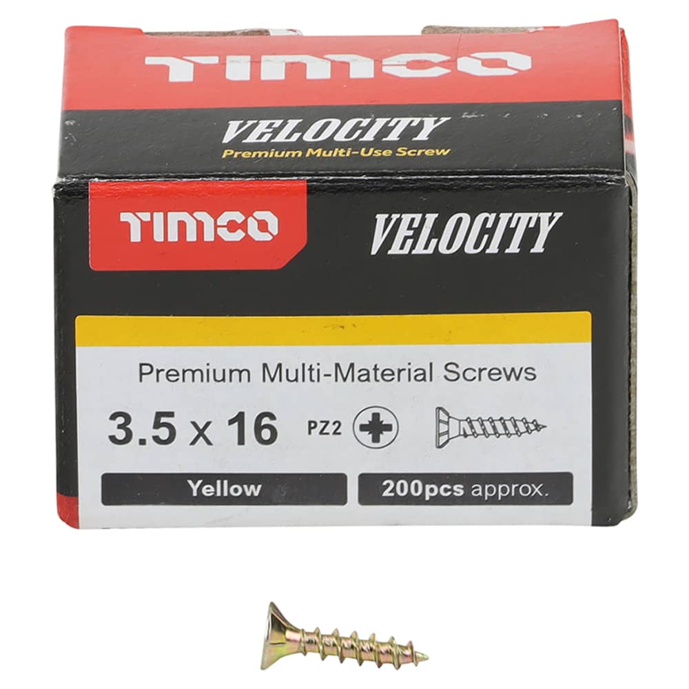 TIMCO Velocity Pozi Countersunk Wood Screws - 3.5 x 16mm - Yellow Zinc - Pack of 200
