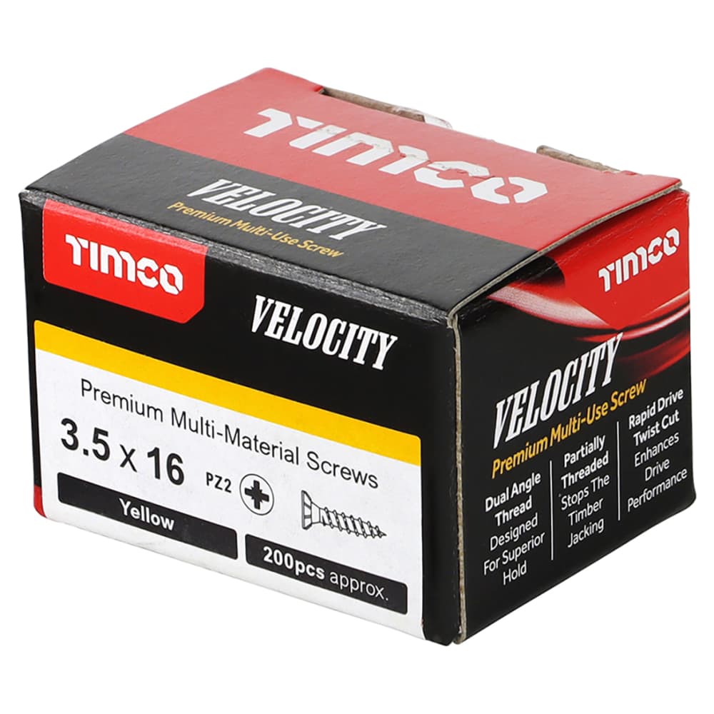 TIMCO Velocity Pozi Countersunk Wood Screws - 3.5 x 16mm - Yellow Zinc - Pack of 200