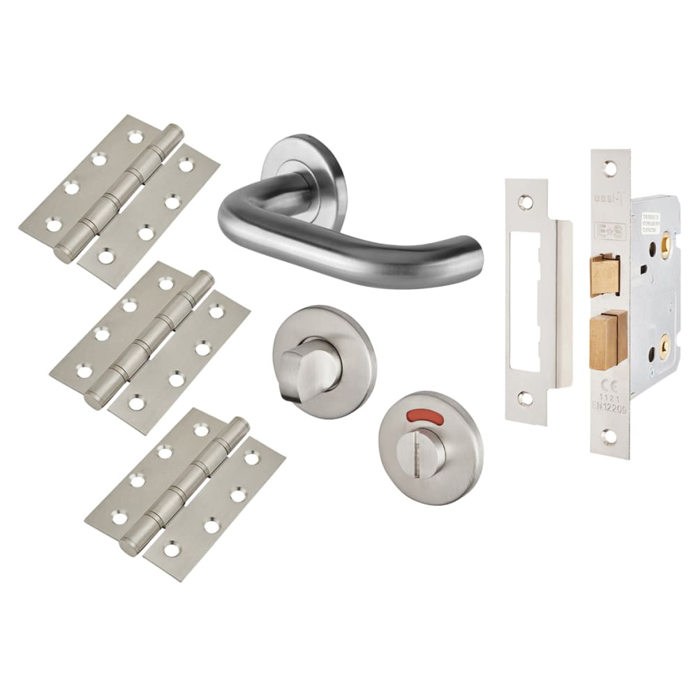 Touchpoint 19mm Return to Door Bathroom Lock Door Handle on Rose Kit - Stainless Steel