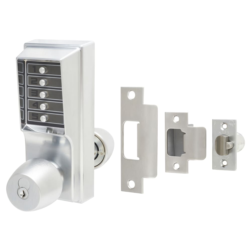 dormakaba Unican 1000-2 1021 Heavy Duty Push Button Code Lock and Latch & Key Override - Sat Chrome