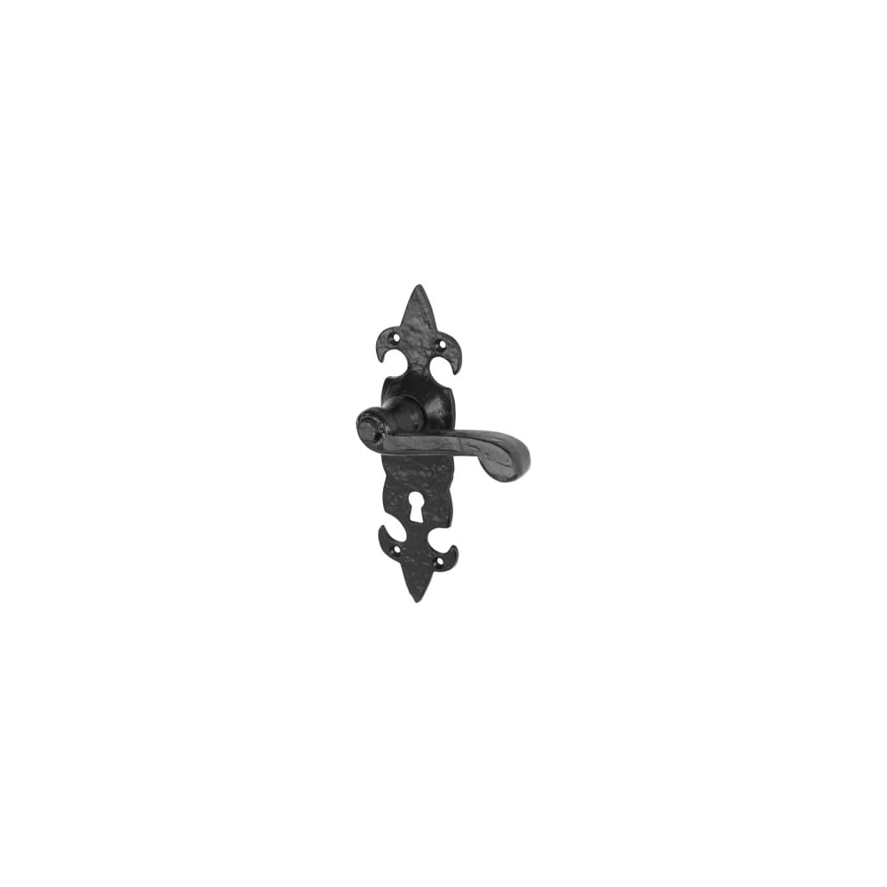 Olde Forge Fleur de Lys Lock Door Handle - Keyhole - 210 x 56mm - Antique Black Iron