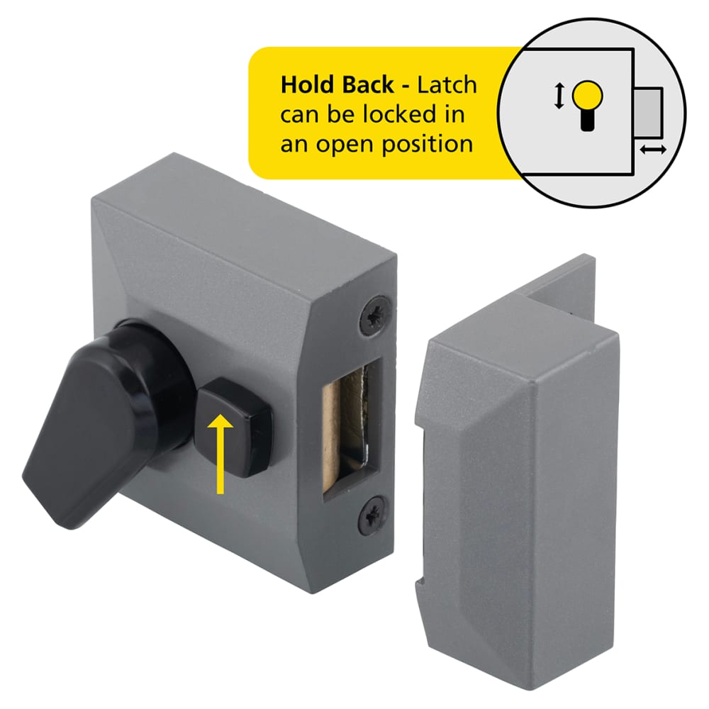 Altro Deadlocking Nightlatch - 40mm Backset - Grey Case/Polished Brass ...