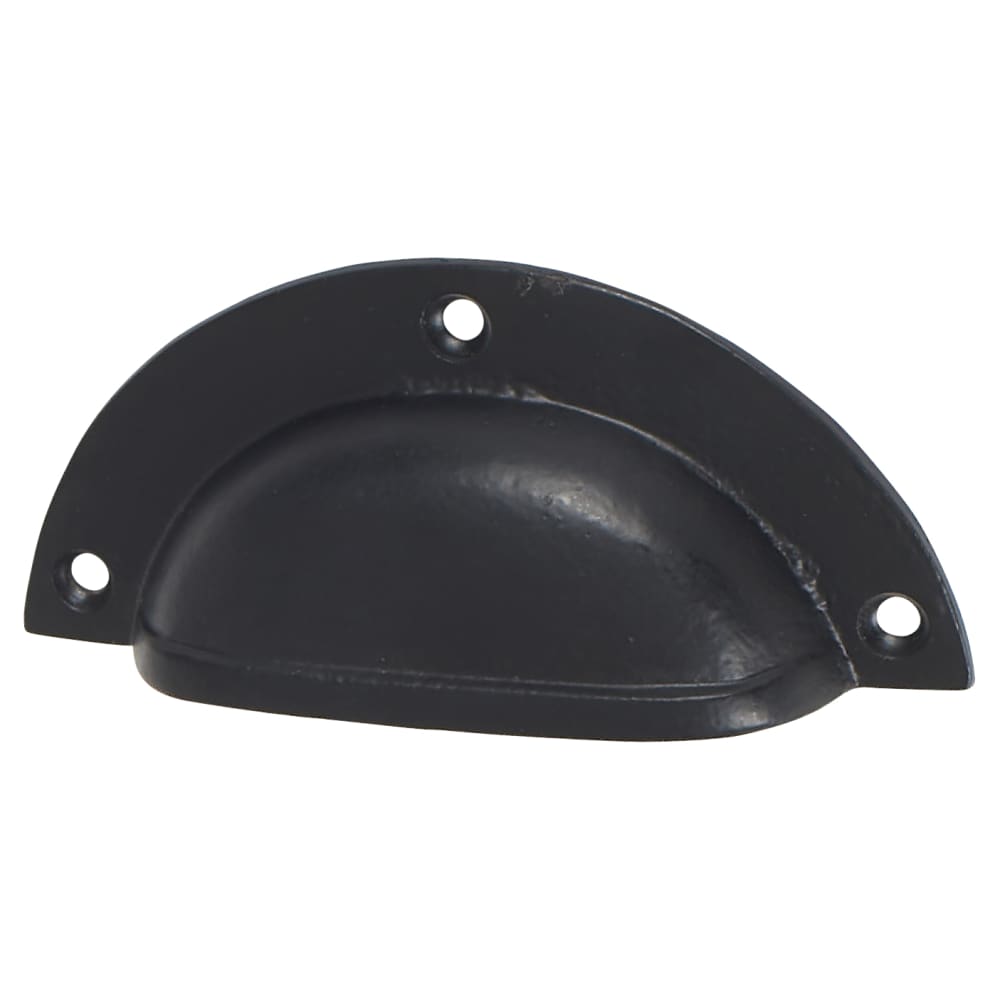 Olde Forge Vintage Lipped Cabinet Cup Handle - 86mm Centres - Black Iron