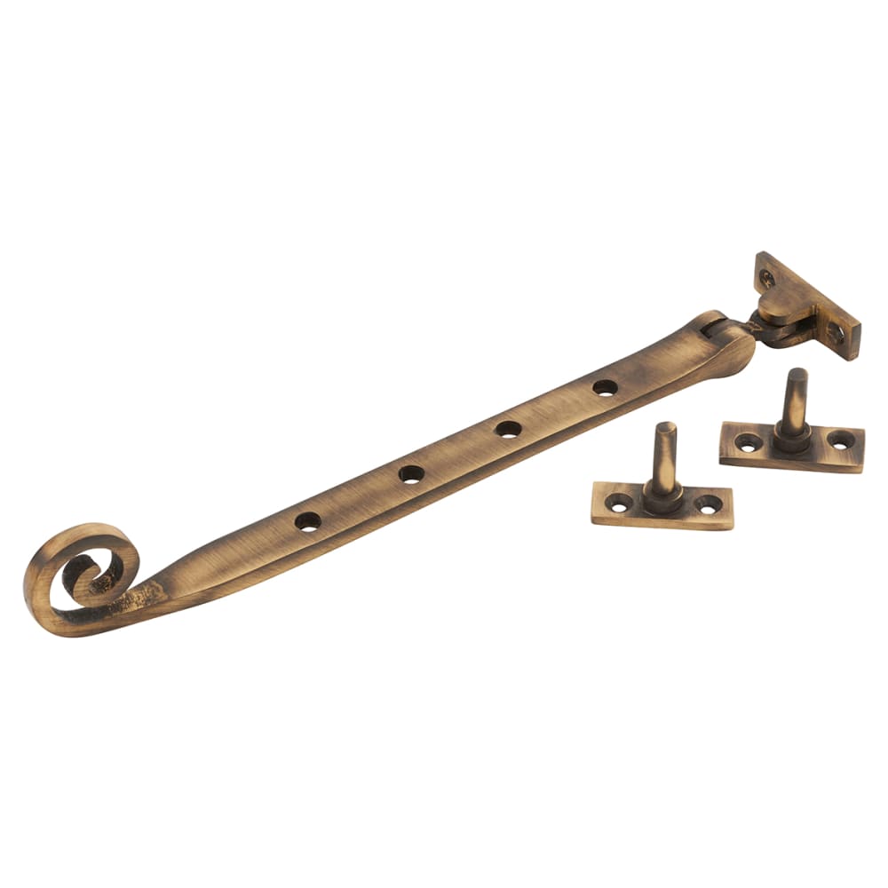 Altro Cast Open Curl Casement Window Stay - 10"/250mm Length - Antique Brass
