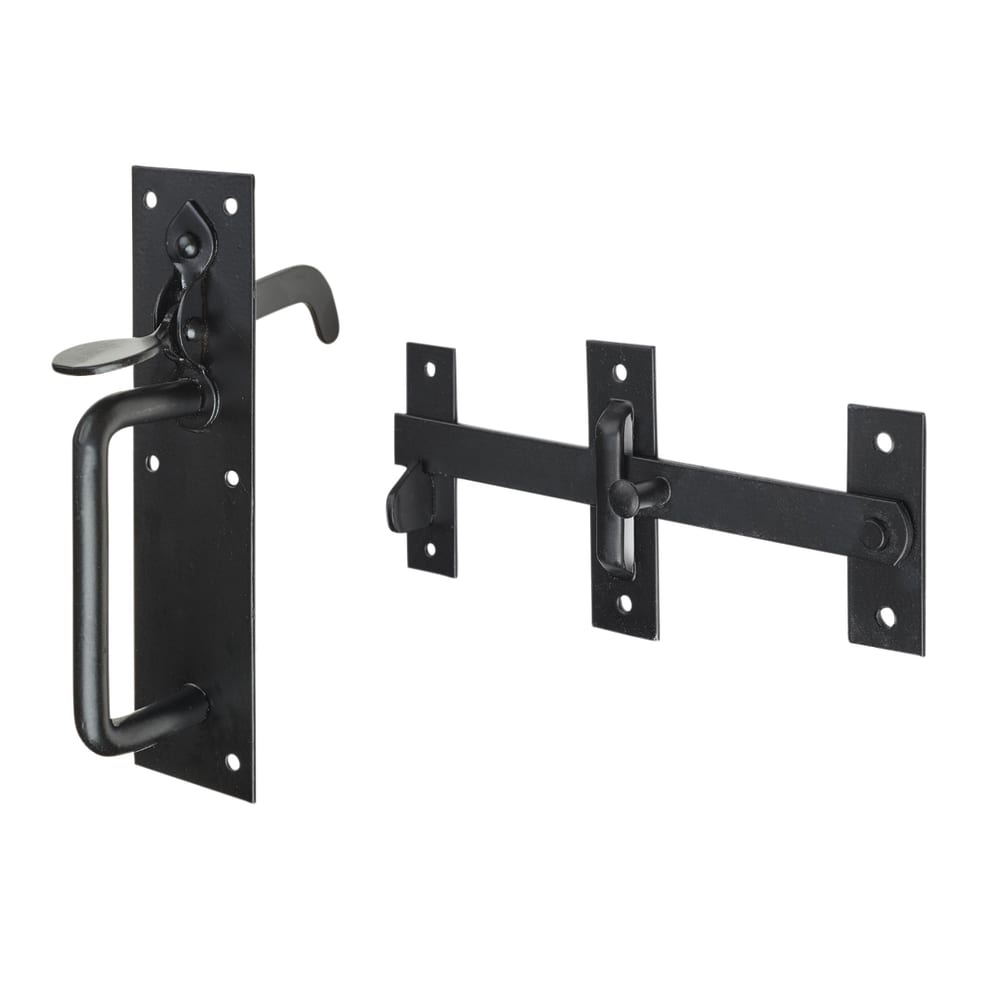 Medium Duty Cranked Hook & Band Gate Hinge Kit with Suffolk Gate Latch - 300mm - Black