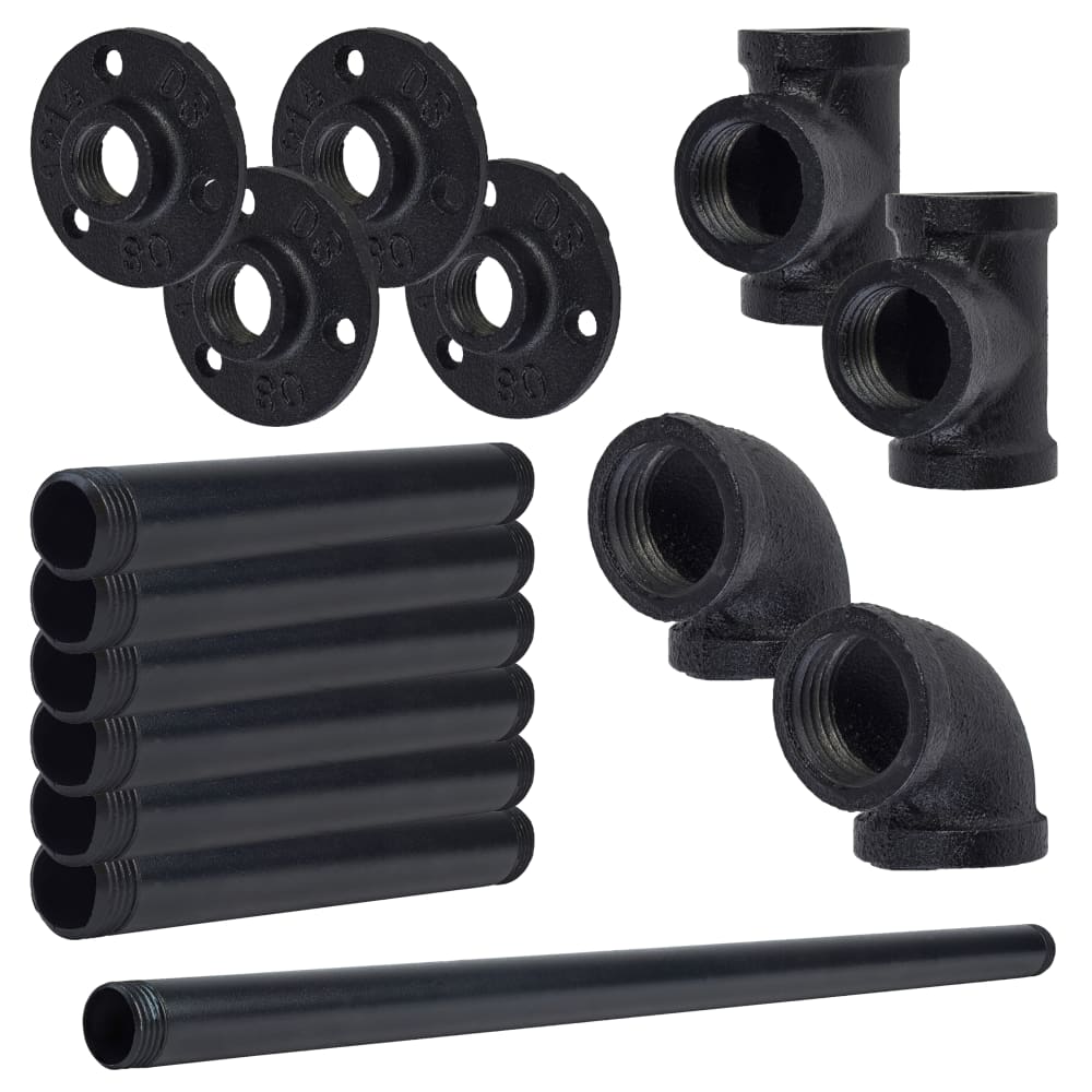Altro 3/4" Pipe Shelf Kit with Forwards Facing Hanging Rail - Black