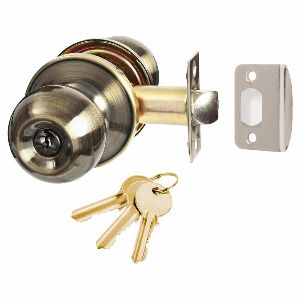Touchpoint Bala Hotel Mortice Door Knobset - Entrance - 65mm Rose Diameter - Antique Brass 