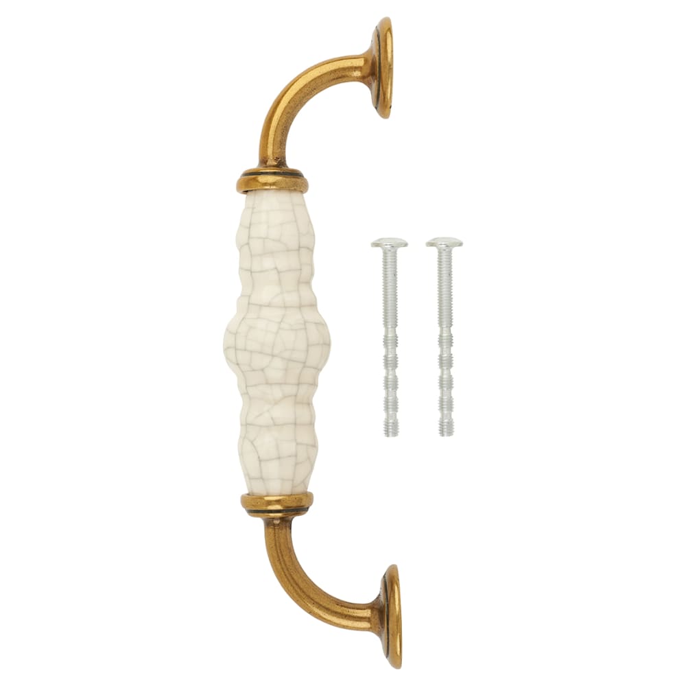 Hampstead 24mm Porcelain Crackle D-Bar Cabinet Pull Handle - 128mm Centres - Antique Brass