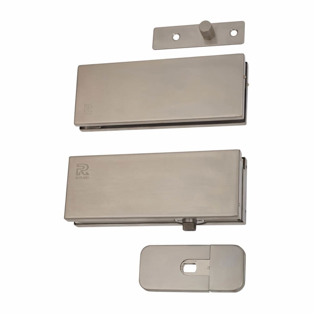 Rutland Hydraulic Glass Patch Door Closer - Power Size 3 - 90 Degree Hold Open - Satin Stainless