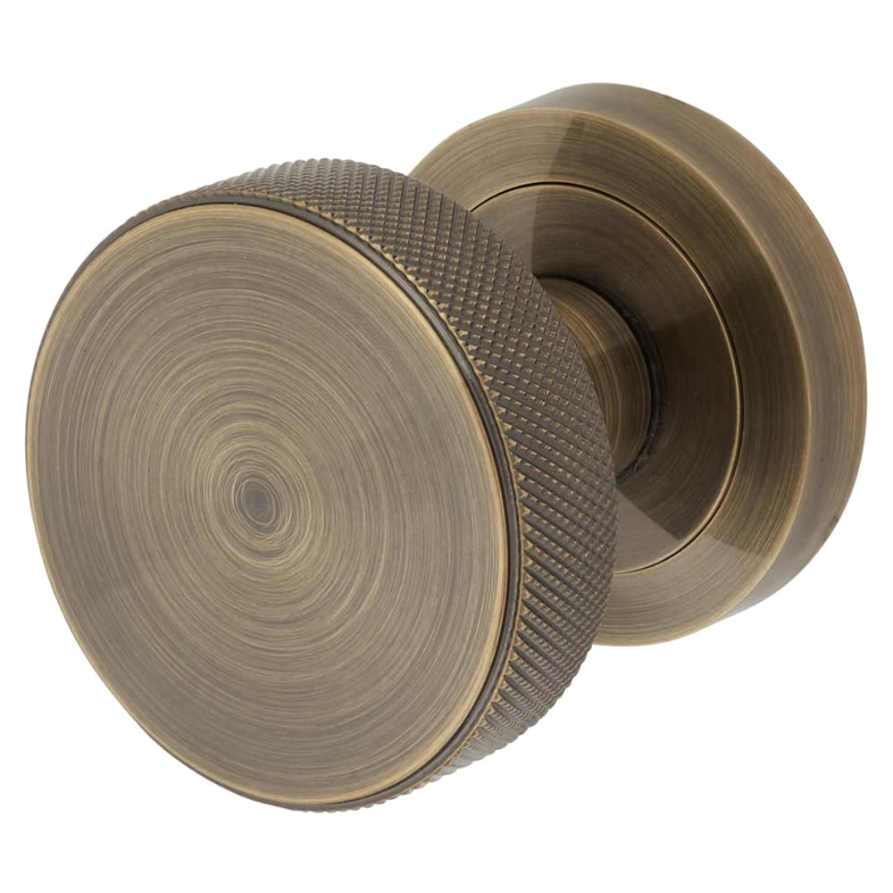 Altro Knurled Mortice Door Knob - 52mm Rose Diameter - Antique Brass
