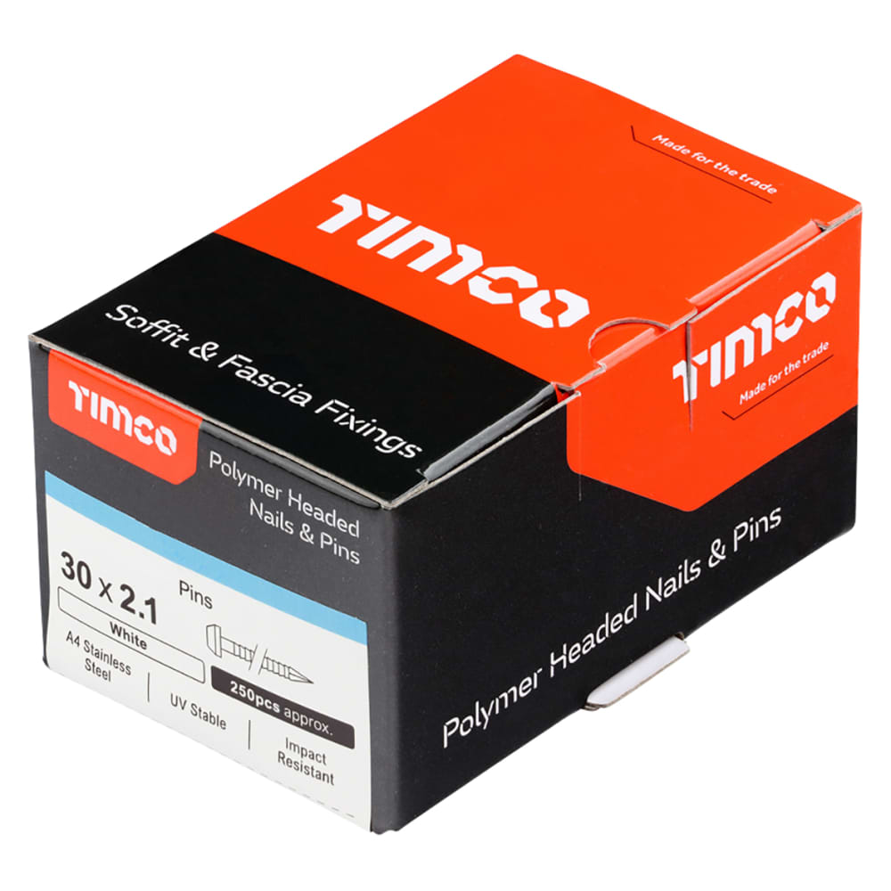 TIMCO Polymer Headed Pins - 30mm Length - White - Pack of 250