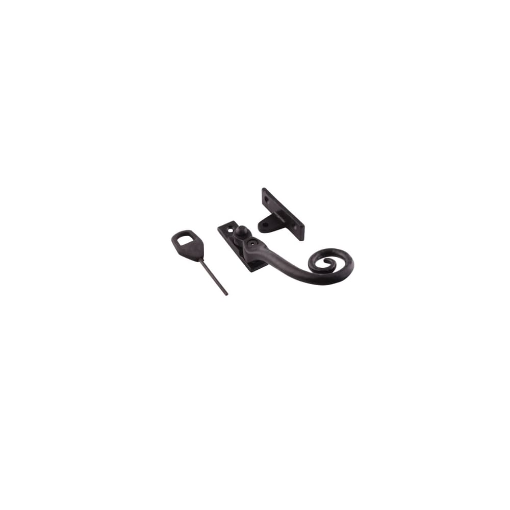 Olde Forge Curly Tail Locking Wedge Casement Window Fastener - Right Hand - Antique Black Iron