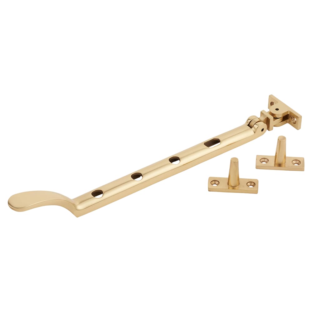 Hampstead Victorian Casement Window Stay - 10"/250mm Length - Polished Brass