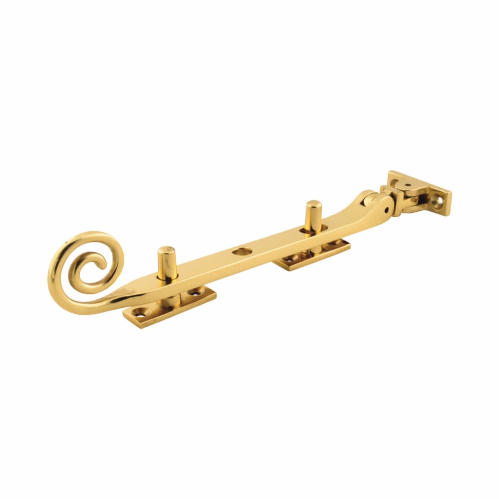 Hampstead Open Curl Casement Window Stay - 8"/200mm Length - Polished Brass