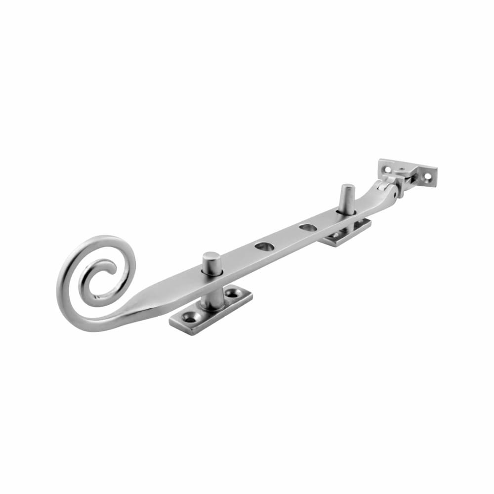 Hampstead Open Curl Casement Window Stay - 10"/250mm Length - Soft Satin Chrome