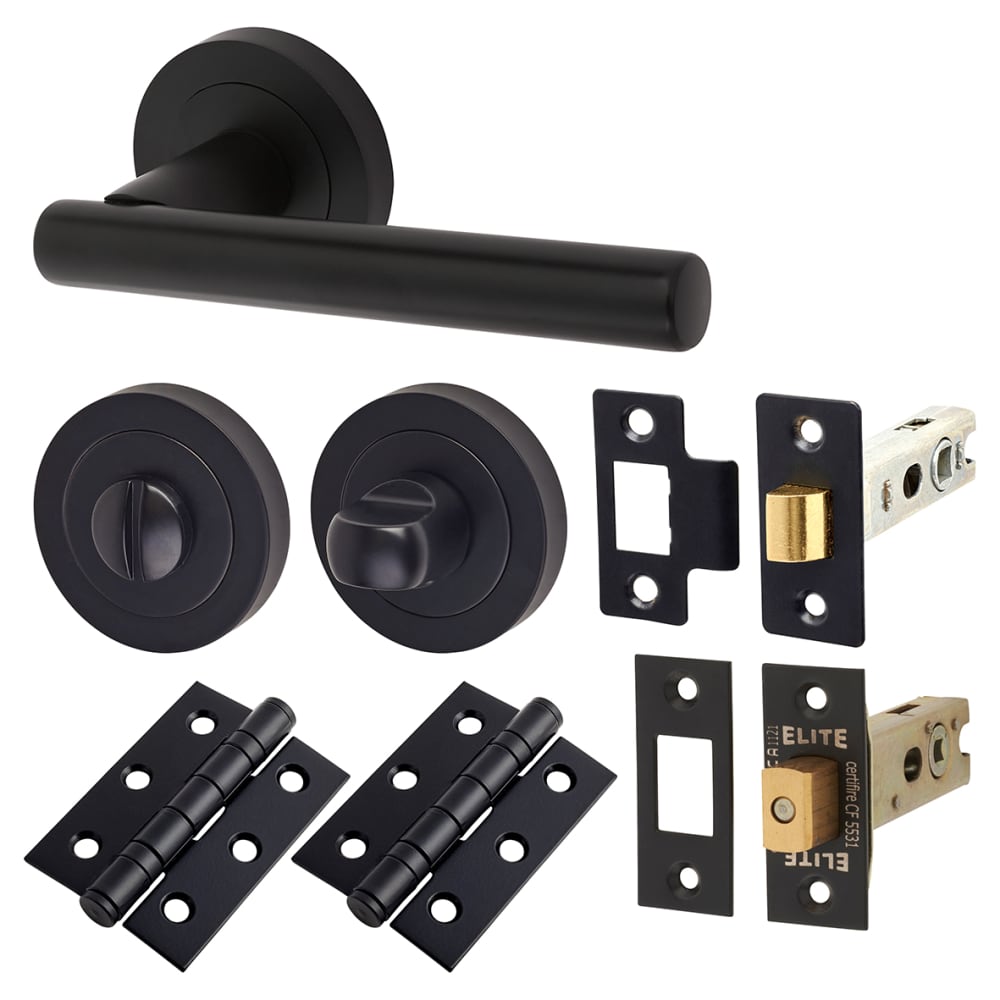 Altro Ella Bathroom Deadbolt Lock Door Handle on Rose Kit - Matt Black