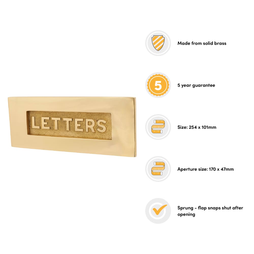 Embossed Letter Plate - 254 x 101mm - Polished Brass