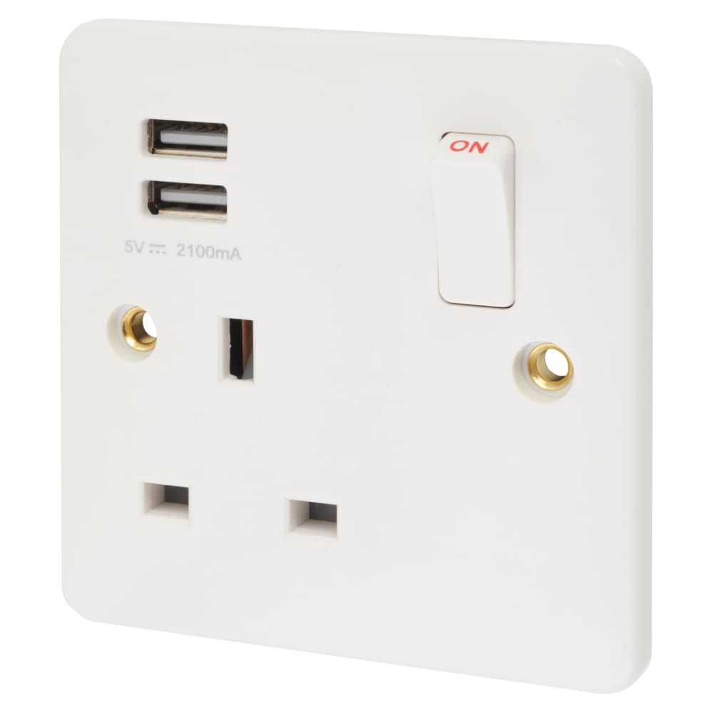 Touchpoint 13A 1 Gang USB Socket with 2 x USB - 2.1A - White