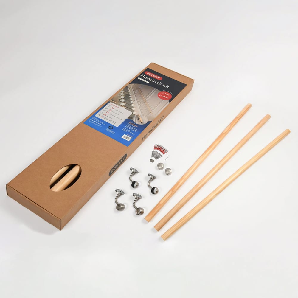 Rothley 40mm Wooden Handrail Banister Staircase Rail Support Kit - 3600mm Length - Pine Wood