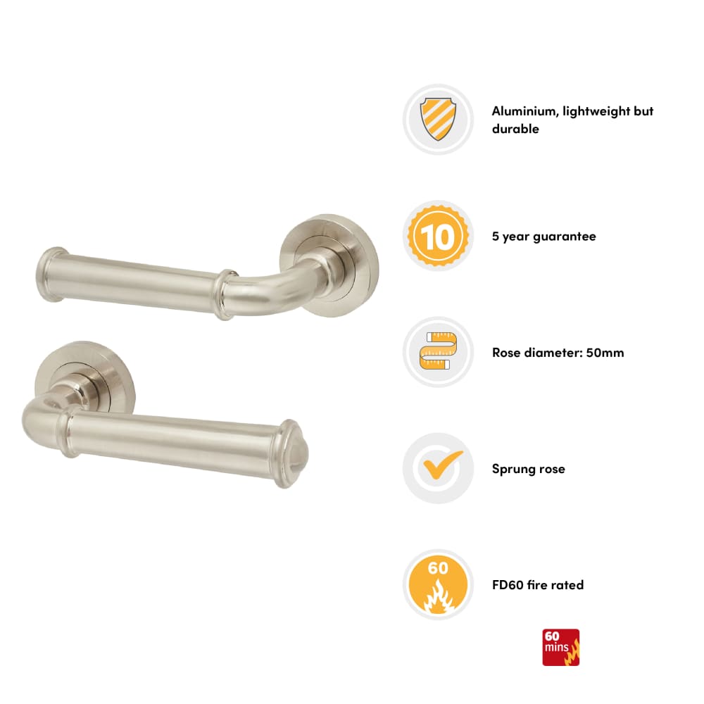 Jedo by Frelan Classic Door Handle on Rose - Satin Nickel