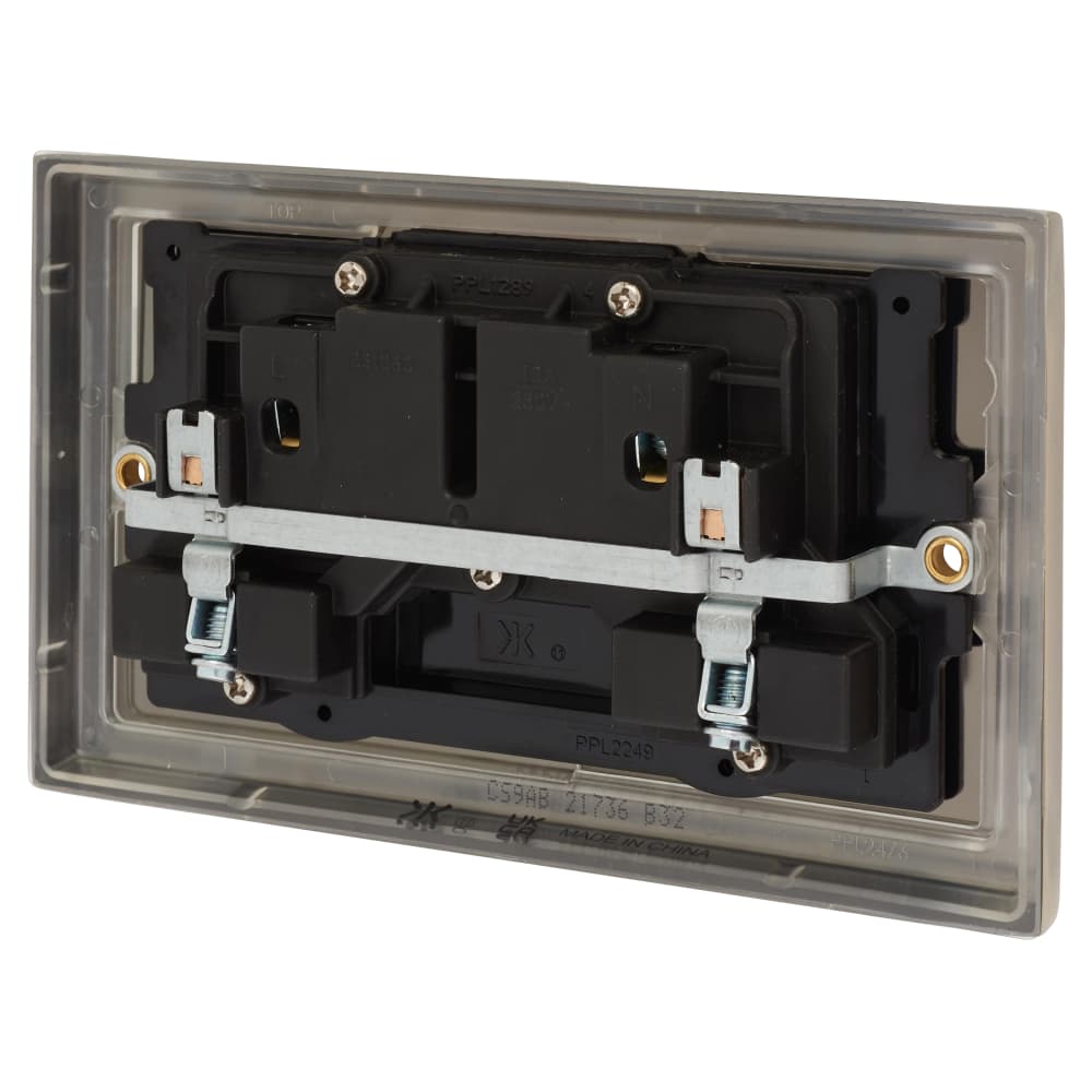 Knightsbridge 13A 2 Gang Double Pole Switched Socket - Antique Brass with Black Insert 