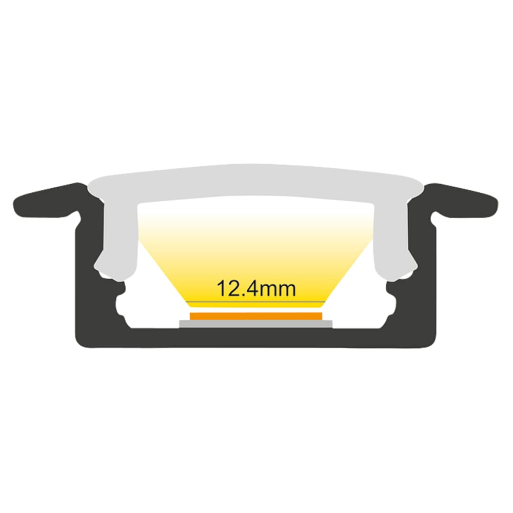 Integral LED Recessed Profile with Frosted Diffuser for LED Strip Light - 2000mm - Aluminium