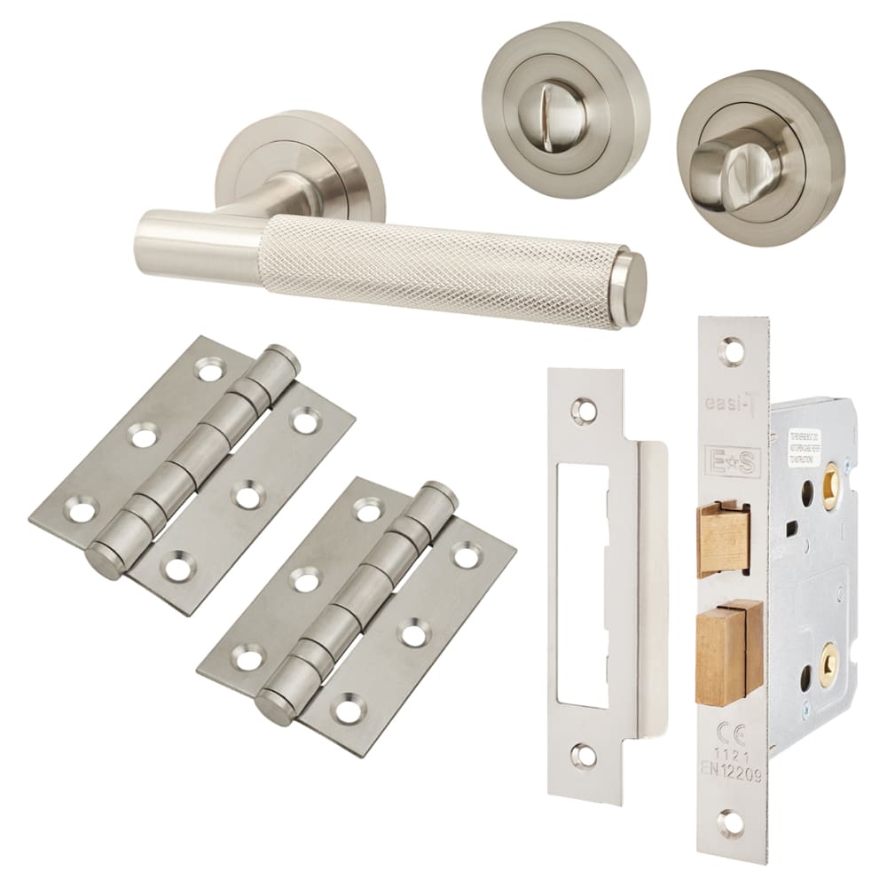 Altro Remi Knurled Bathroom Lock Door Handle Kit - Satin Nickel