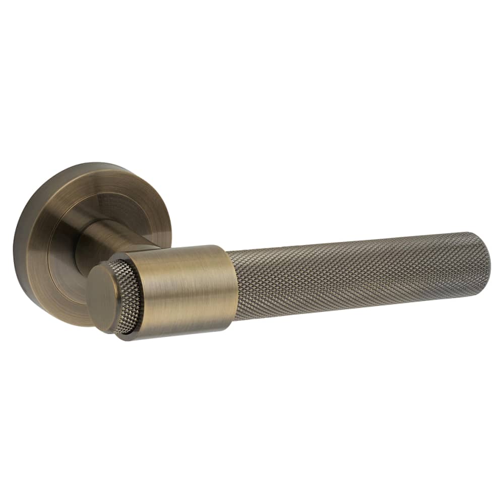 Hampstead Esme Knurled Door Handle on Rose - Antique Brass