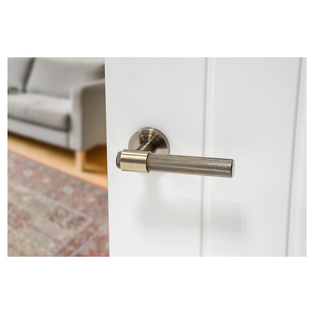 Hampstead Esme Knurled Door Handle on Rose - Antique Brass