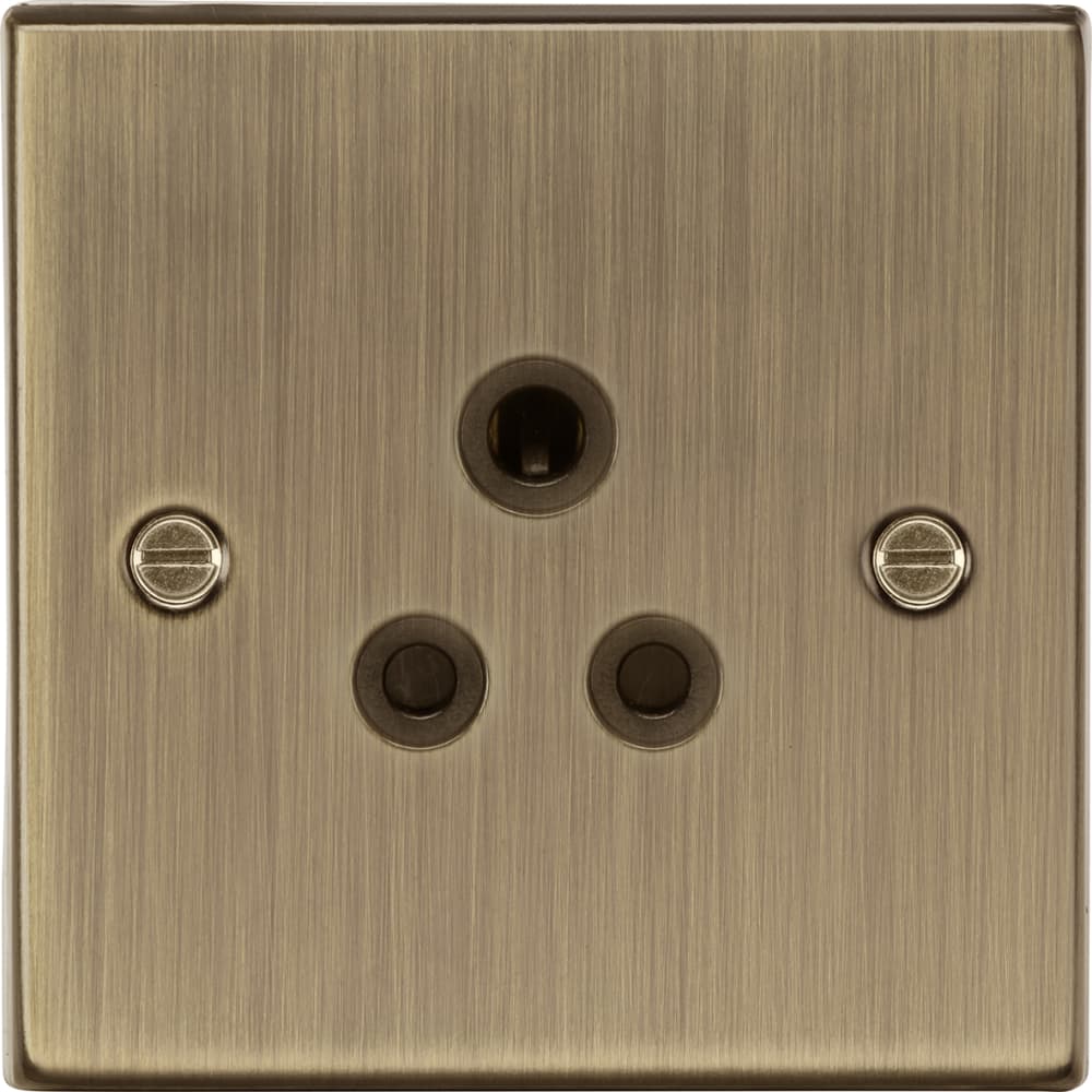 Knightsbridge 5A Unswitched Round Pin Socket - Antique Brass with Black Insert