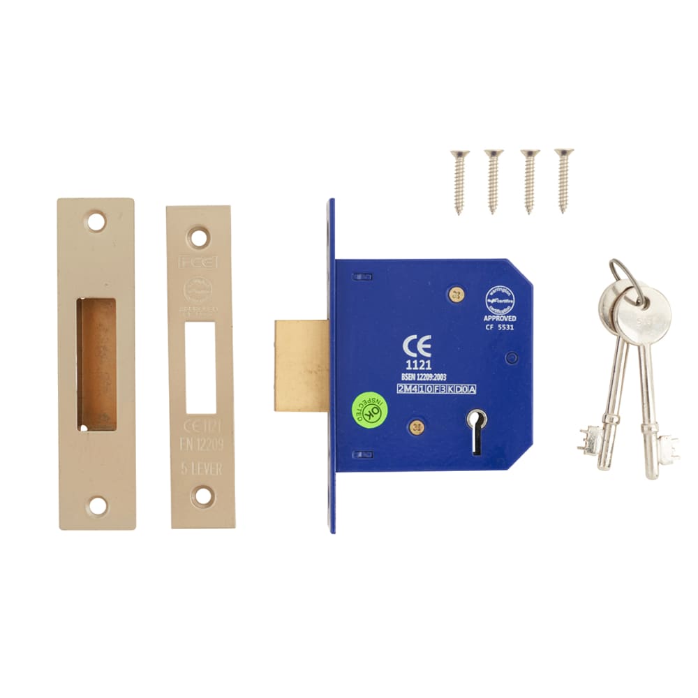5 Lever Deadlock - 78mm Case - 57mm Backset - Satin Nickel