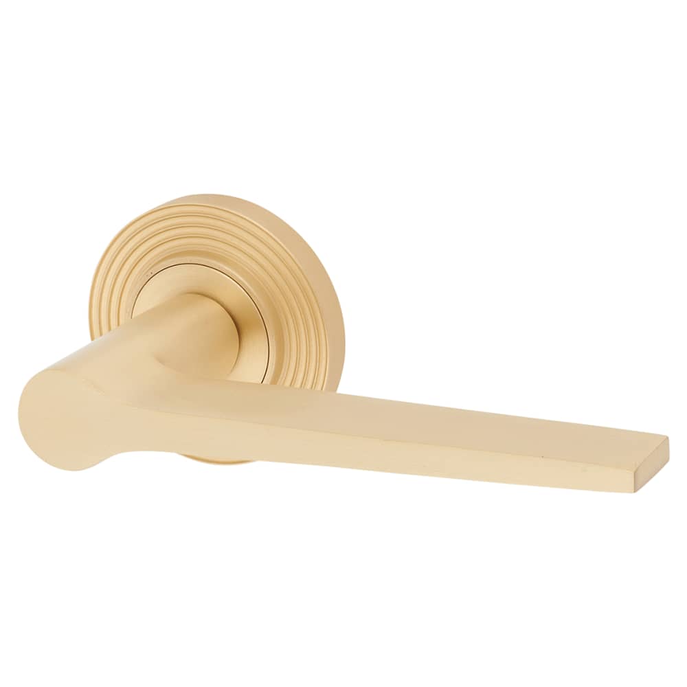 Burlington BUR20 by Frelan Knightsbridge Door Handle on Reeded Beehive Rose - Satin Brass