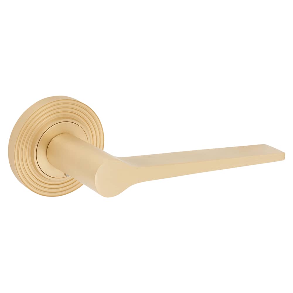Burlington BUR20 by Frelan Knightsbridge Door Handle on Reeded Beehive Rose - Satin Brass
