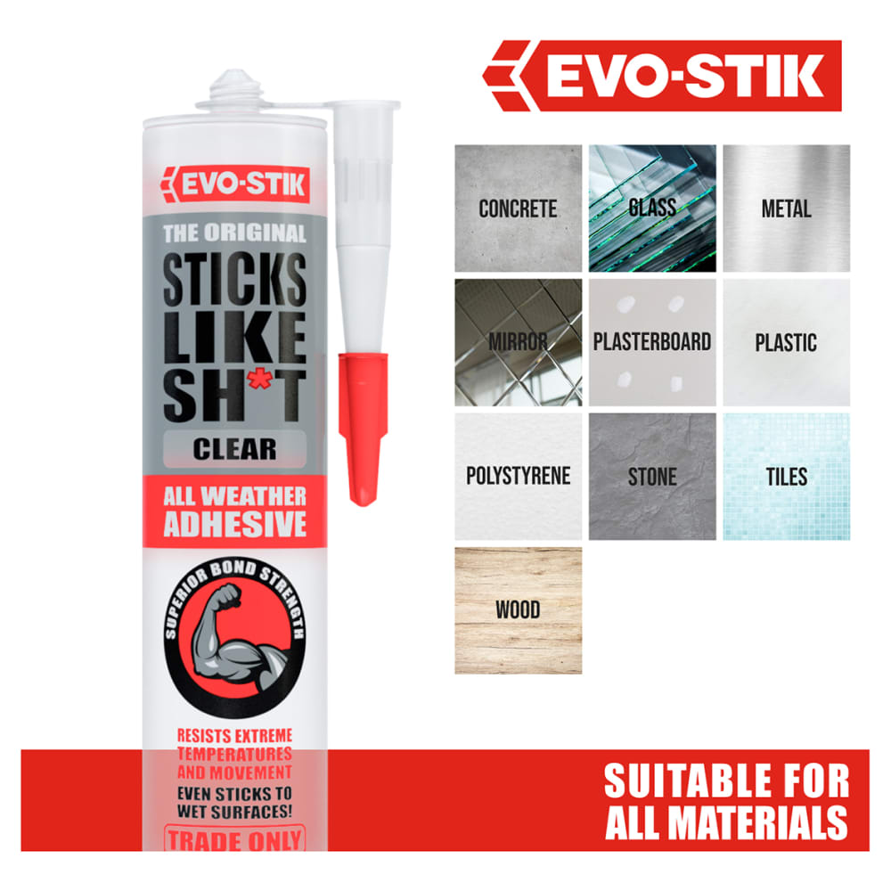 Evo-Stik Sticks Like Sh*t Grab Adhesive - Solvent Free - 290ml - Clear