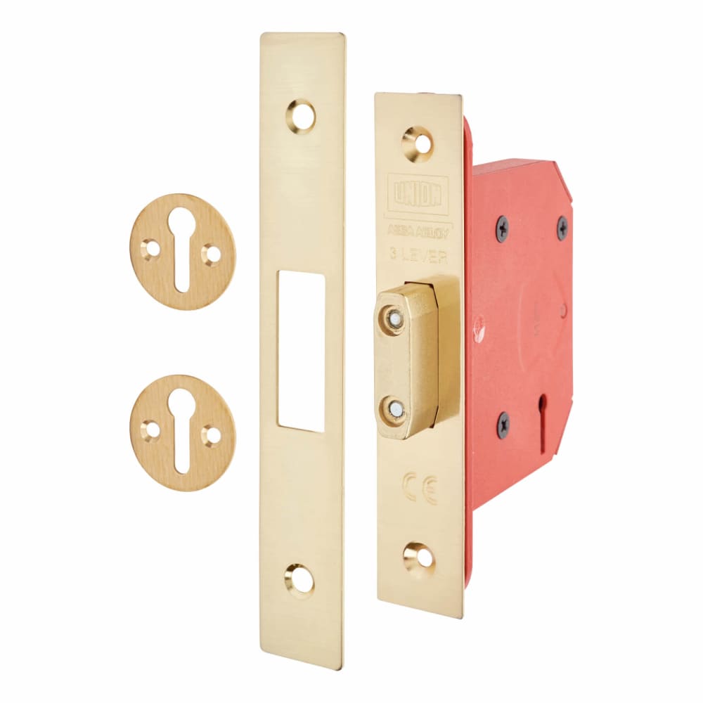 UNION 2103S StrongBOLT 3 Lever Deadlock - 68mm Case - 45mm Backset - Polished Brass